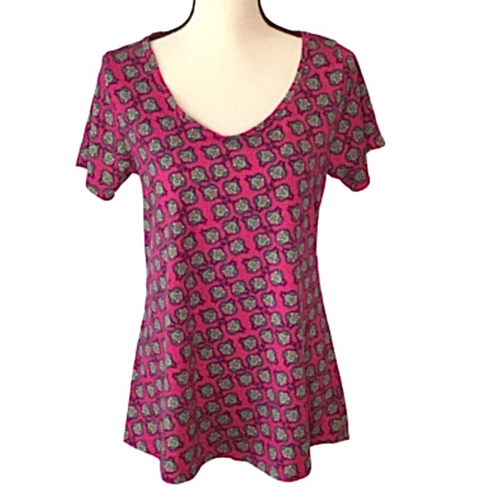 LuLaRoe Classic T Pink & Green Print small